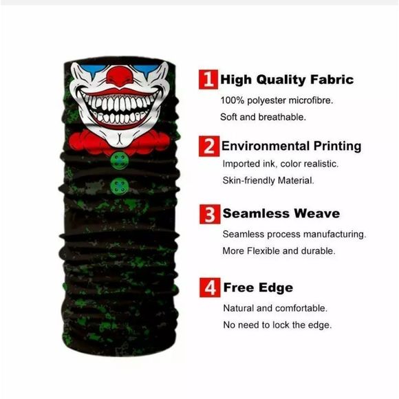 Bandana Neck Gaiter Skull Face Mask Bandanas Tube Breathable Rave Face Scarf US - Picture 3 of 7